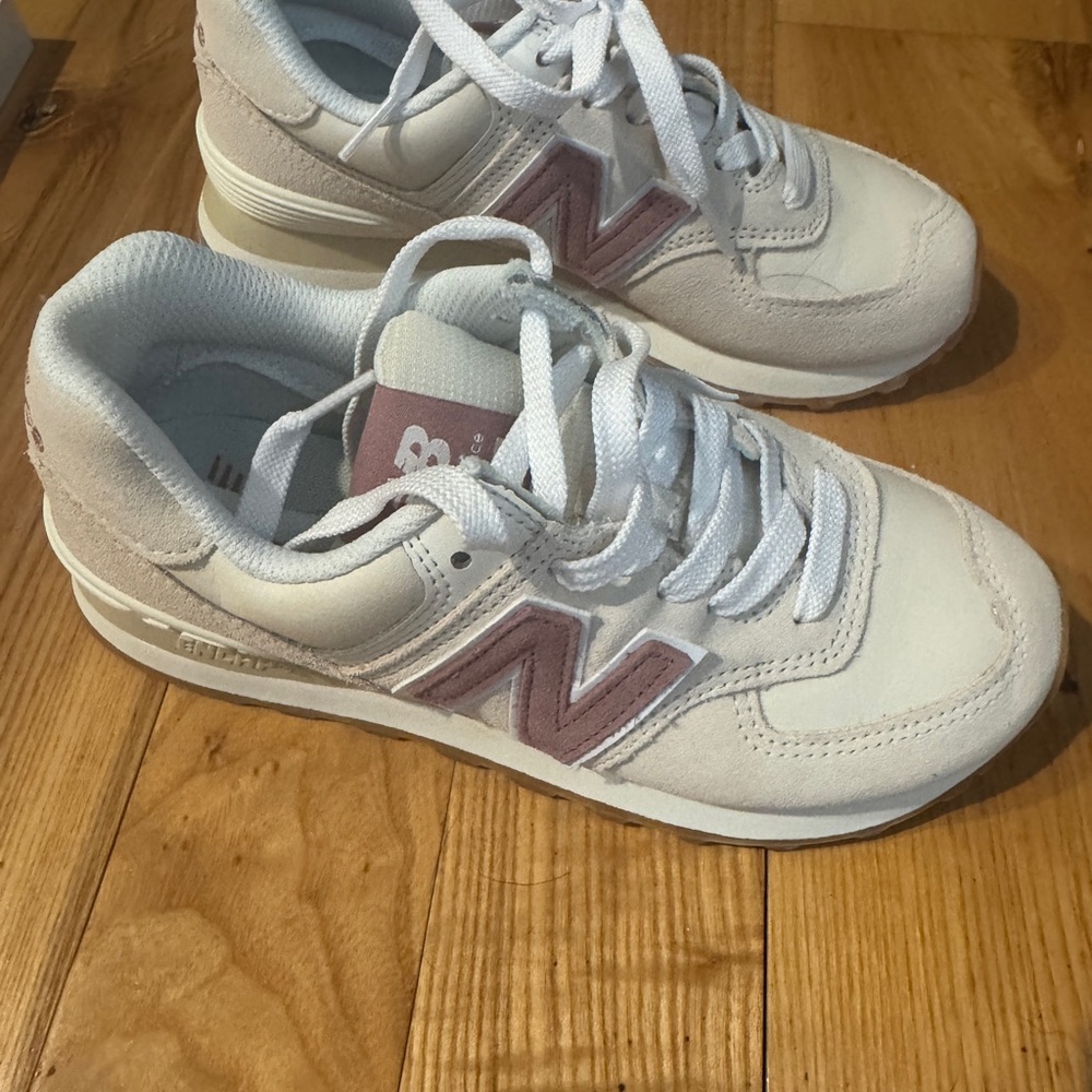 New Balance Cream and Pink Athletic Shoes
